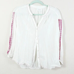 Velvet by Graham & Spencer White Button Down Shirt with Red Embroidered size S
